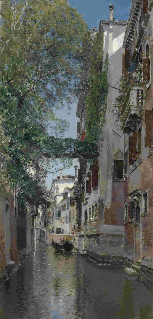 A Venetian Canal Scene, vintage artwork by Martin Rico y Ortega, 12x8