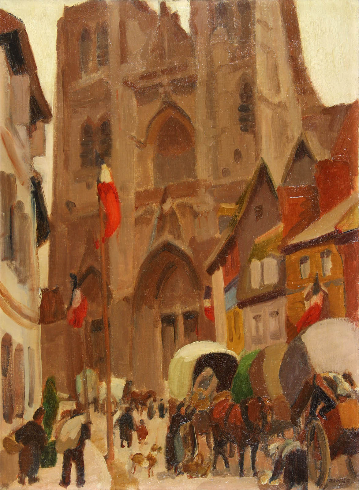 La cathedrale Saint-Vulfran à Abbeville, vintage artwork by Jules-Emile Zingg, 12x8" (A4) Poster