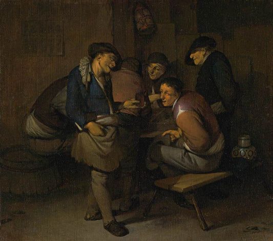 Peasants in an Interior, vintage artwork by Cornelis Pietersz  Bega, 12x8" (A4) Poster