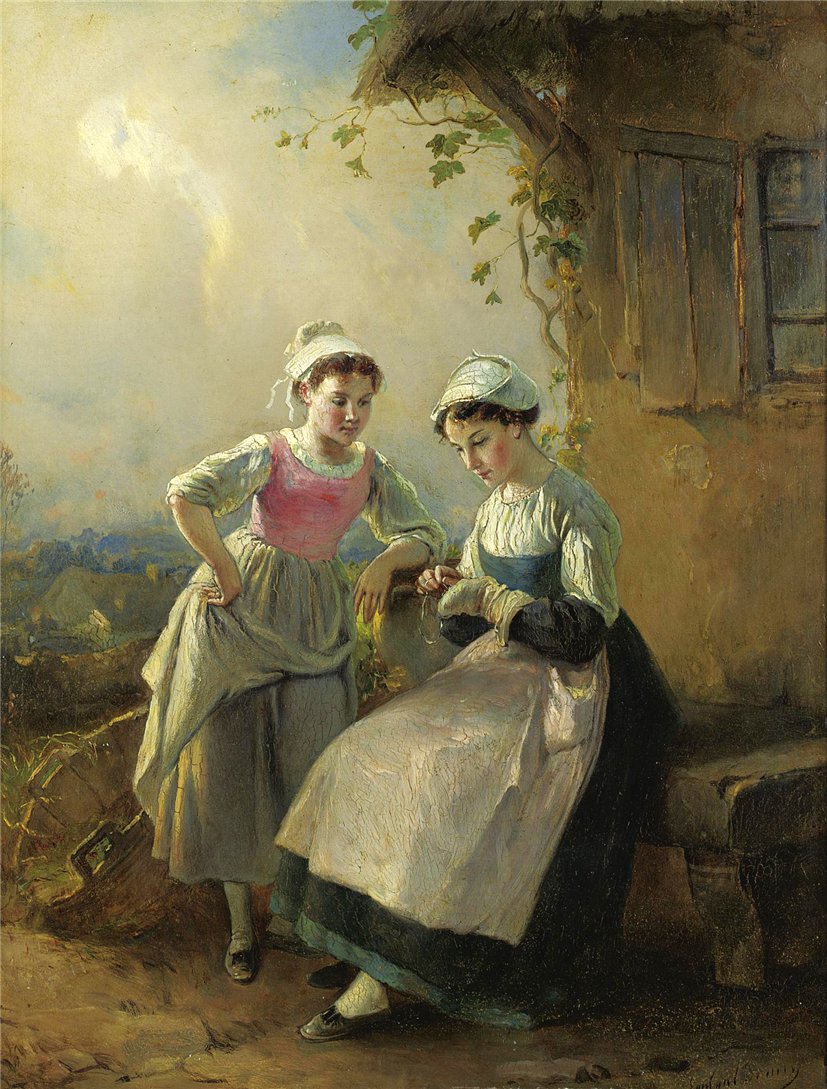 Mending Little Socks, vintage artwork by Francois-Louis Lanfant de Metz, A3 (16x12") Poster Print