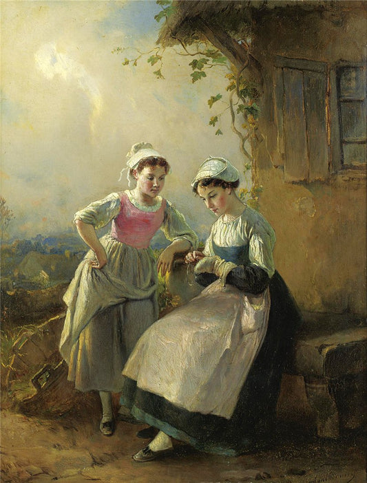 Mending Little Socks, vintage artwork by Francois-Louis Lanfant de Metz, A3 (16x12") Poster Print