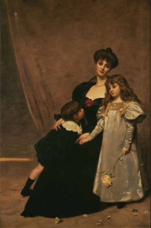 Madame Faydou and Her Children, vintage artwork by Charles Auguste Émile Durand, 12x8" (A4) Poster