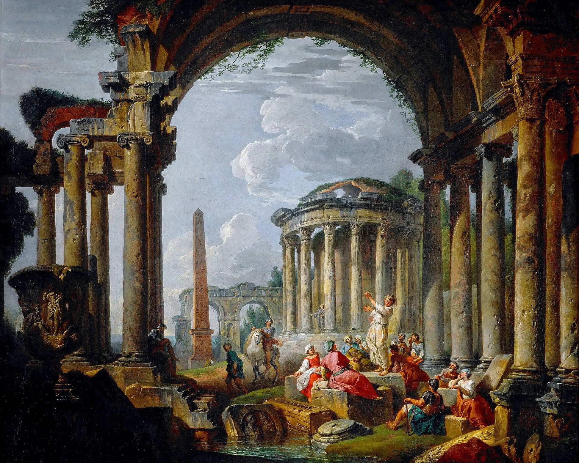 Preaching in ancient ruins, vintage artwork by Giovanni Paolo Panini, 12x8" (A4) Poster
