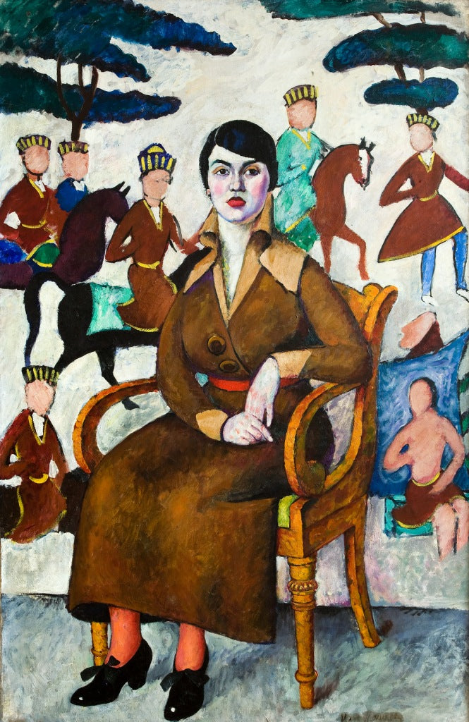 Portrait of a lady in a chair, vintage artwork by Ilya Mashkov, 12x8" (A4) Poster