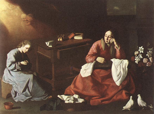 Christ and the Virgin in The House of Nazareth, vintage artwork by Francisco de Zurbarán, 12x8" (A4) Poster