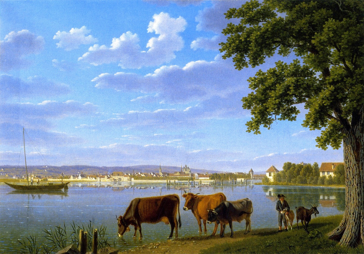 View of Constance, vintage artwork by Johannes Jakob Biedermann, 12x8" (A4) Poster