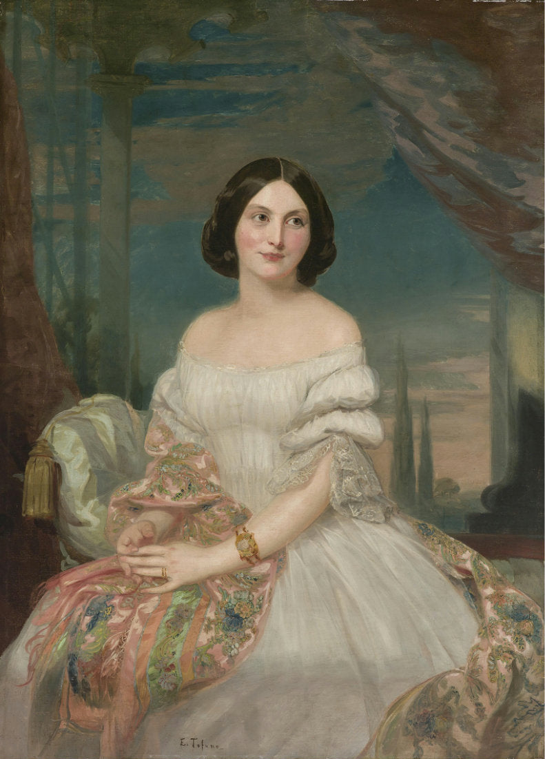 Portrait of a Lady Sitting Under a Pergola, vintage artwork by Edoardo Tofano, 12x8" (A4) Poster