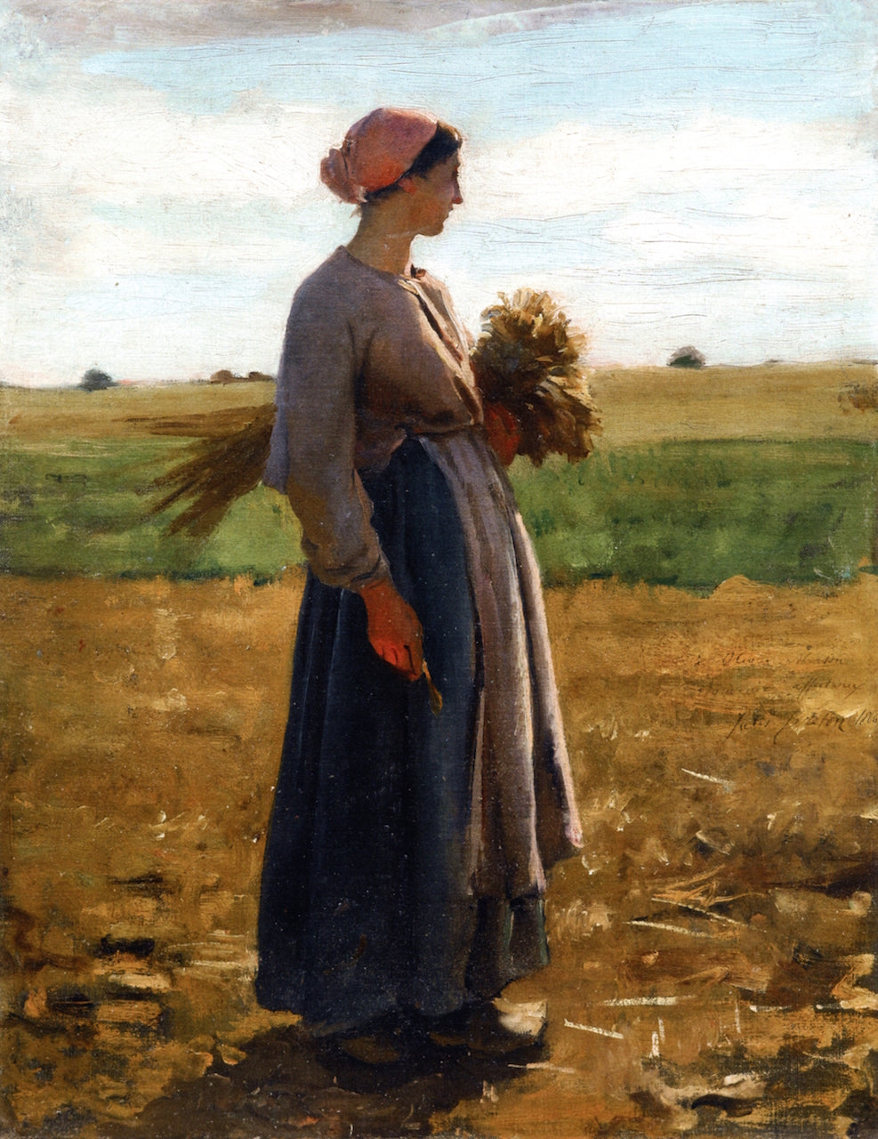 Young Woman in the Fields, vintage artwork by Jules-Adolphe Breton, 12x8" (A4) Poster