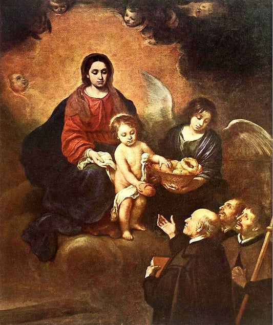 The Infant Jesus Distributing Bread to Pilgrims, vintage artwork by Bartolome Esteban Murillo, 12x8" (A4) Poster