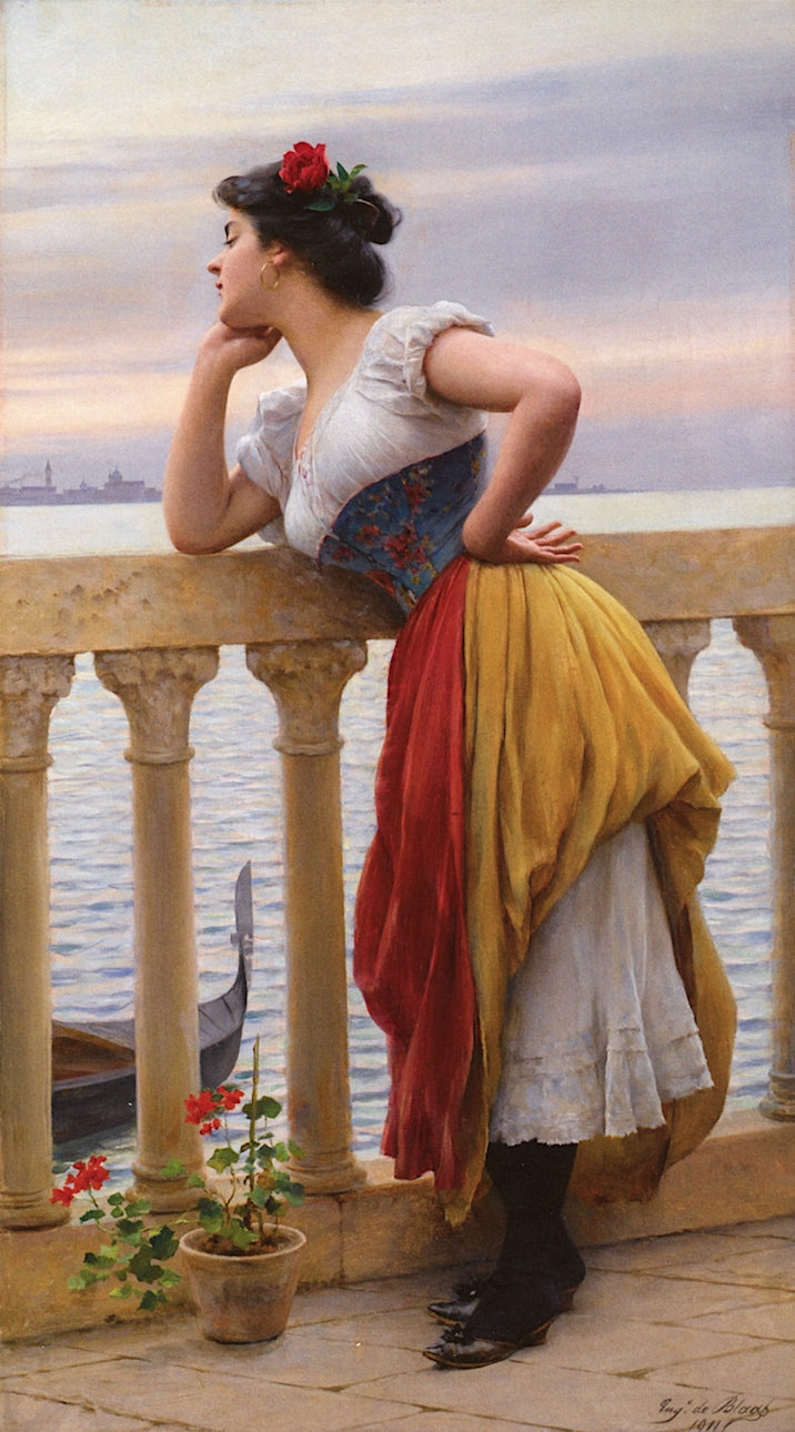 Anticipation, vintage artwork by Eugene von Blaas, 12x8" (A4) Poster