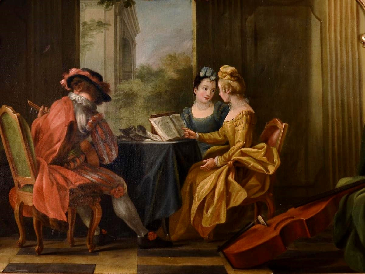 La lecon de musique, vintage artwork by French School 18th Century - Unknown, 12x8" (A4) Poster