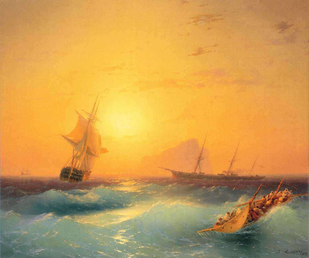 American Ships off the Rocks of Gibraltar, vintage artwork by Ivan Constantinovich Aivazovsky, A3 (16x12") Poster Print