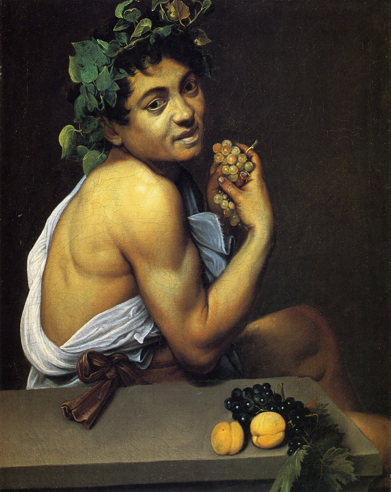 Self Portrait as Bacchus, vintage artwork by Caravaggio, 12x8" (A4) Poster
