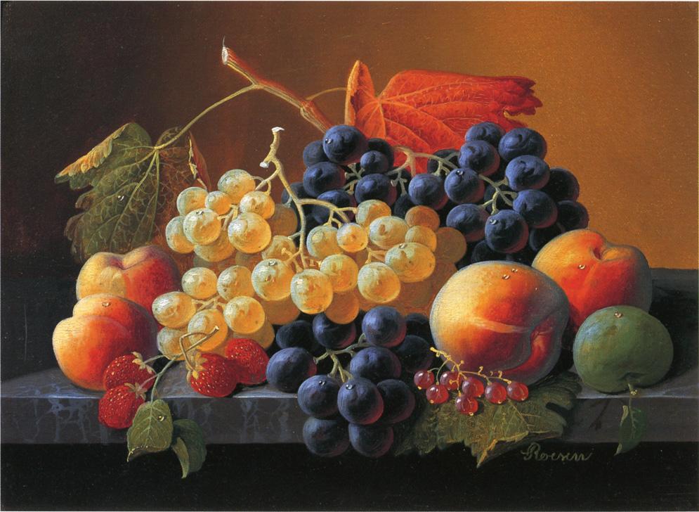 Still Life of Fruit on a Marble Tabletop, vintage artwork by Severin Roesen, A3 (16x12") Poster Print