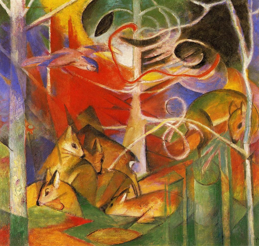 Deer in the Forest, vintage artwork by Franz Marc, 12x8" (A4) Poster