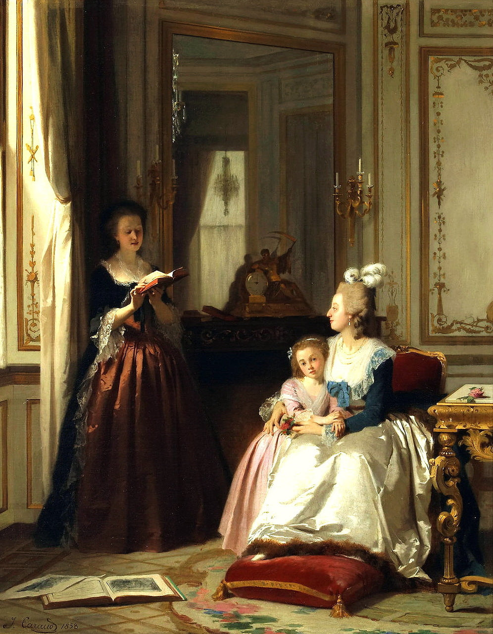 Madame de Lamballe reading to Marie Antoinette and her Daughter, Marie Therèse Charlotte, vintage artwork by Joseph Caraud, A3 (16x12") Poster Print