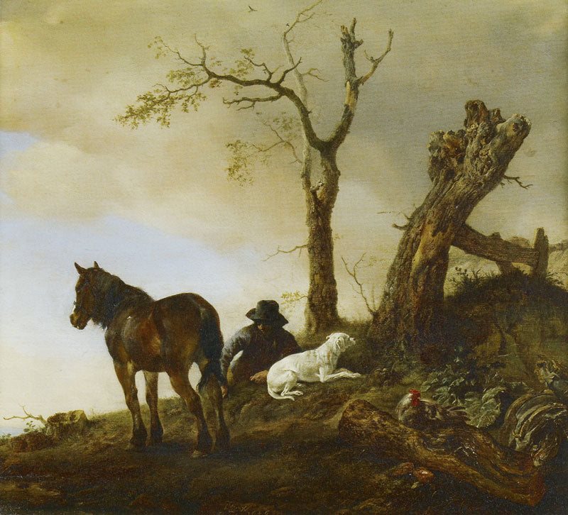 Horse and Dismounted Rider, vintage artwork by Philips Wouwerman, 12x8" (A4) Poster