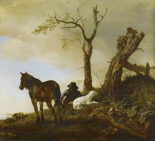 Horse and Dismounted Rider, vintage artwork by Philips Wouwerman, 12x8" (A4) Poster