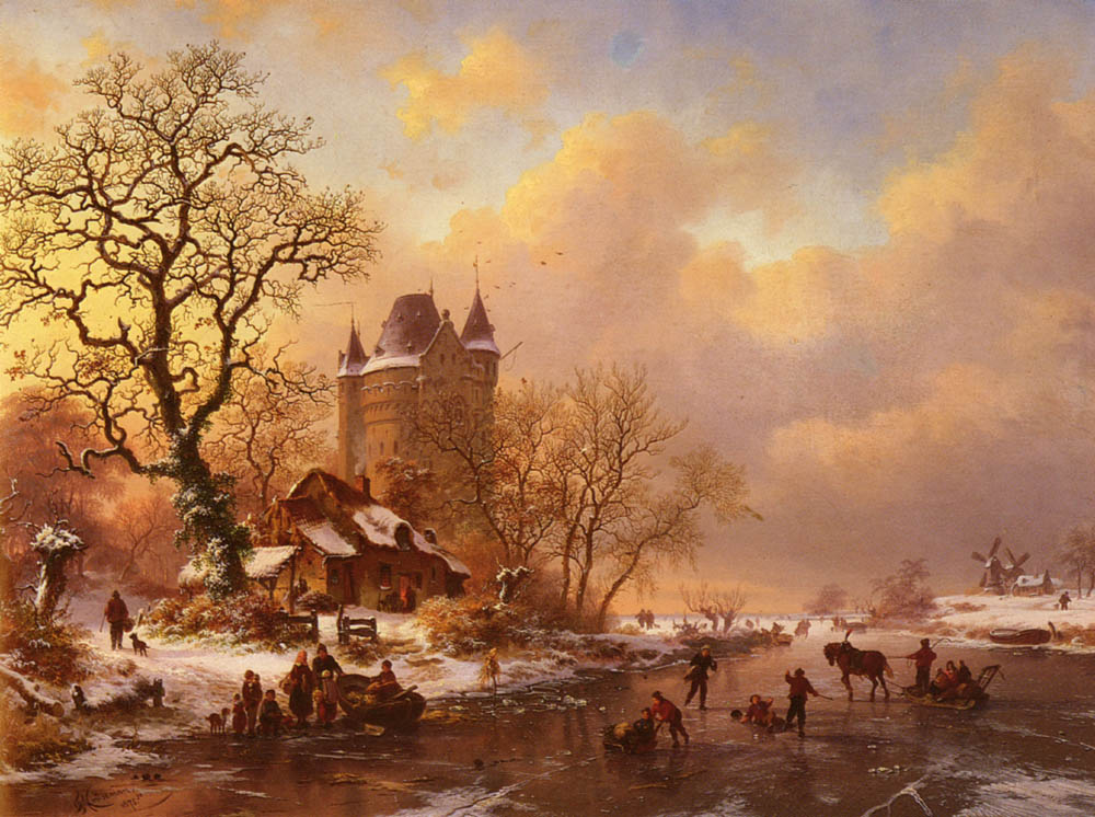 Skating in the Midst of Winter, vintage artwork by Frederk Marinus Kruseman, A3 (16x12") Poster Print