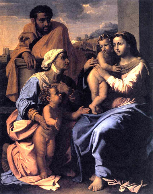 The Holy Family with St Elizabeth and John the Baptist, vintage artwork by Nicolas Poussin, 12x8" (A4) Poster