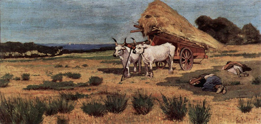 Rest in the Maremma with Ox Cart, vintage artwork by Giovanni Fattori, 12x8" (A4) Poster