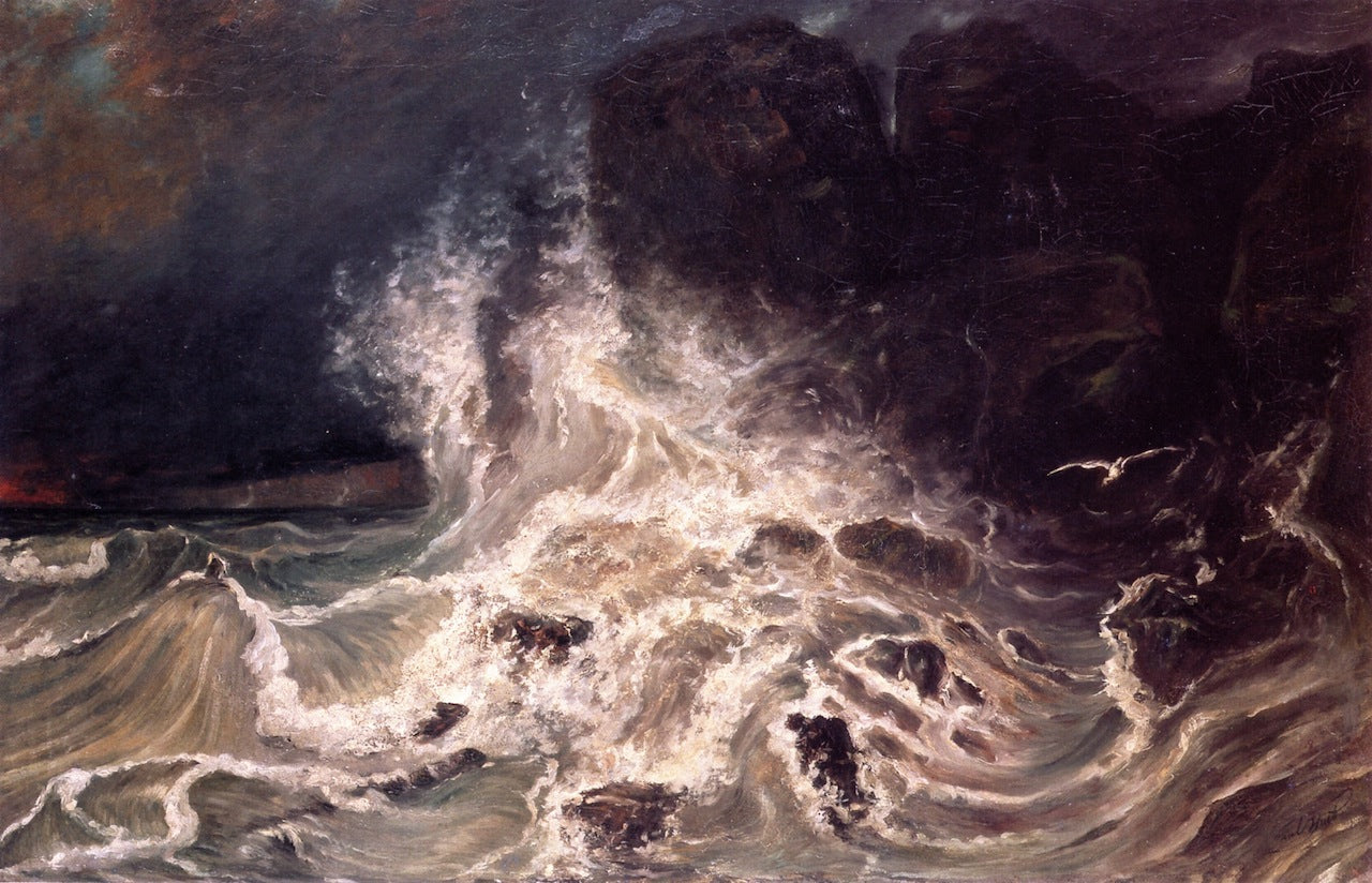 Breakers at Granville Point, vintage artwork by Paul Huet, A3 (16x12") Poster Print