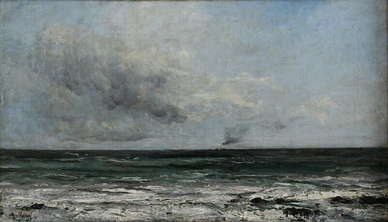 Vapeur au large de Dieppe, vintage artwork by Antoine Vollon, 12x8" (A4) Poster