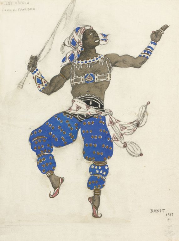 Costume Design for Ballet Hindou, vintage artwork by Leon Bakst, 12x8" (A4) Poster