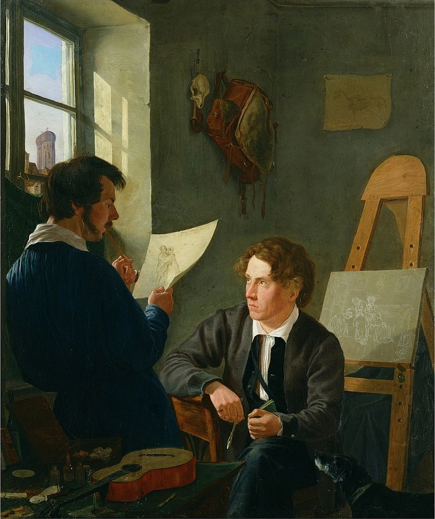 Hermann Kauffmann and Georg Haeselich (1806-94) in Kauffmanns Munich Studio, vintage artwork by Hermann Kauffmann, A3 (16x12") Poster Print