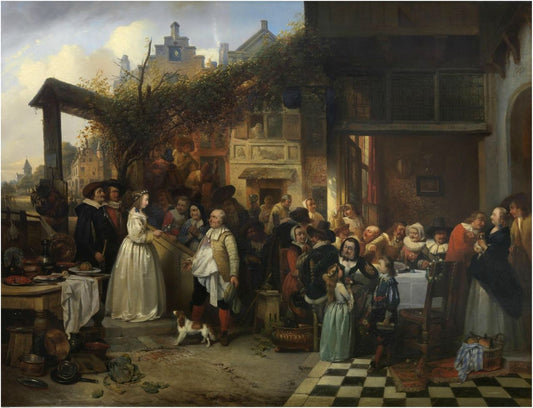 Wedding in Flanders in the Seventeenth Century, vintage artwork by Jan August Hendrik Leys, A3 (16x12") Poster Print