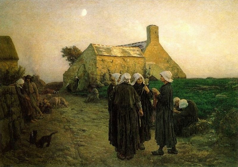 Evening in the Hamlet of Finistere, vintage artwork by Jules-Adolphe Breton, 12x8" (A4) Poster