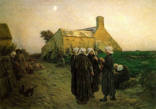 Evening in the Hamlet of Finistere, vintage artwork by Jules-Adolphe Breton, 12x8" (A4) Poster