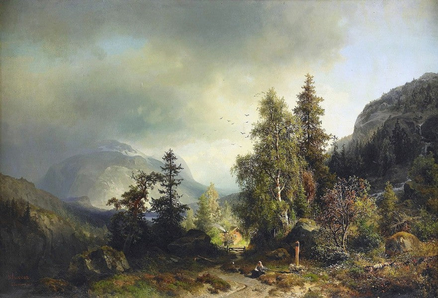 Landscape, Dusseldorf, vintage artwork by Sophus Jacobsen, 12x8" (A4) Poster