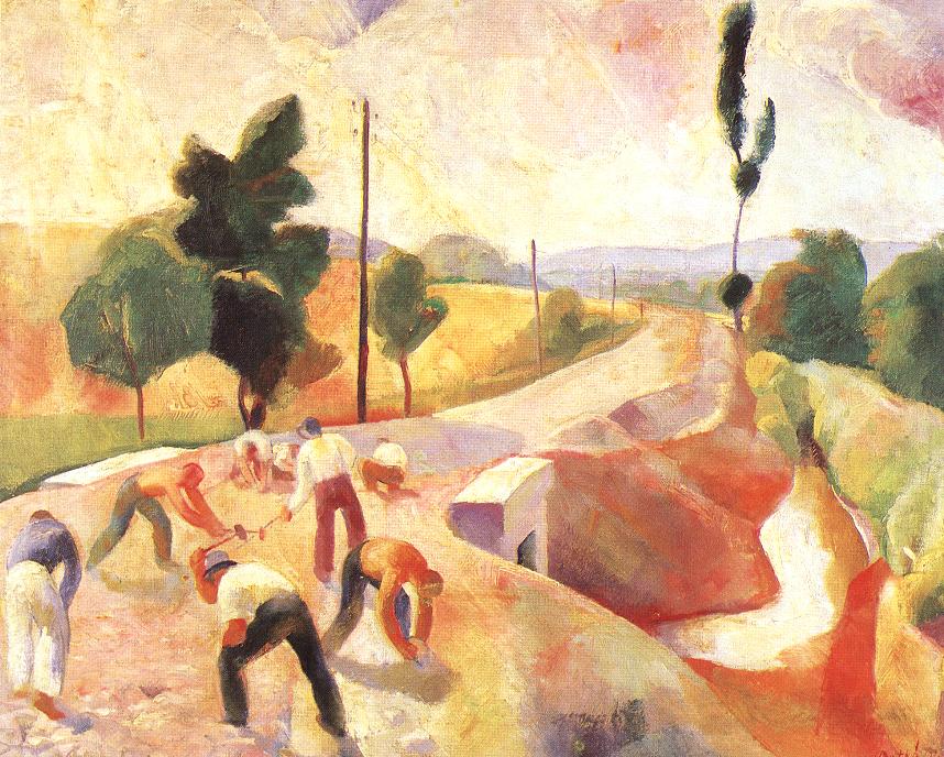 Road Construction, vintage artwork by Karoly Patko, 12x8" (A4) Poster
