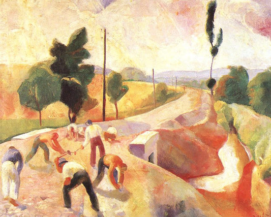 Road Construction, vintage artwork by Karoly Patko, 12x8" (A4) Poster