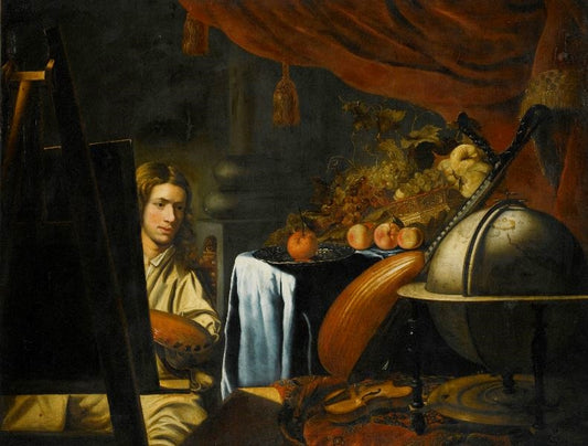 An artist at work in his studio, vintage artwork by UNKNOWN, German School 17th Century, 12x8" (A4) Poster