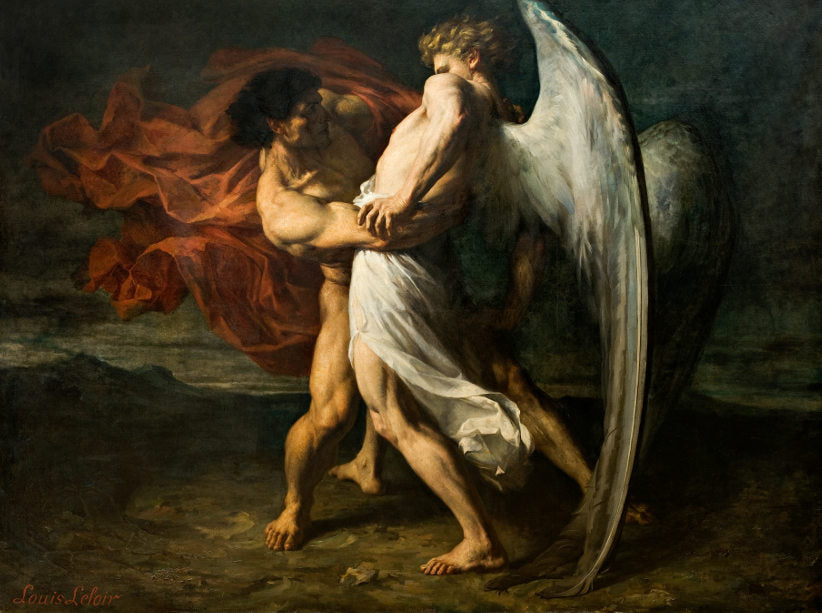 Wrestling with the Angel, vintage artwork by Alexander Louis Leloir, 12x8" (A4) Poster
