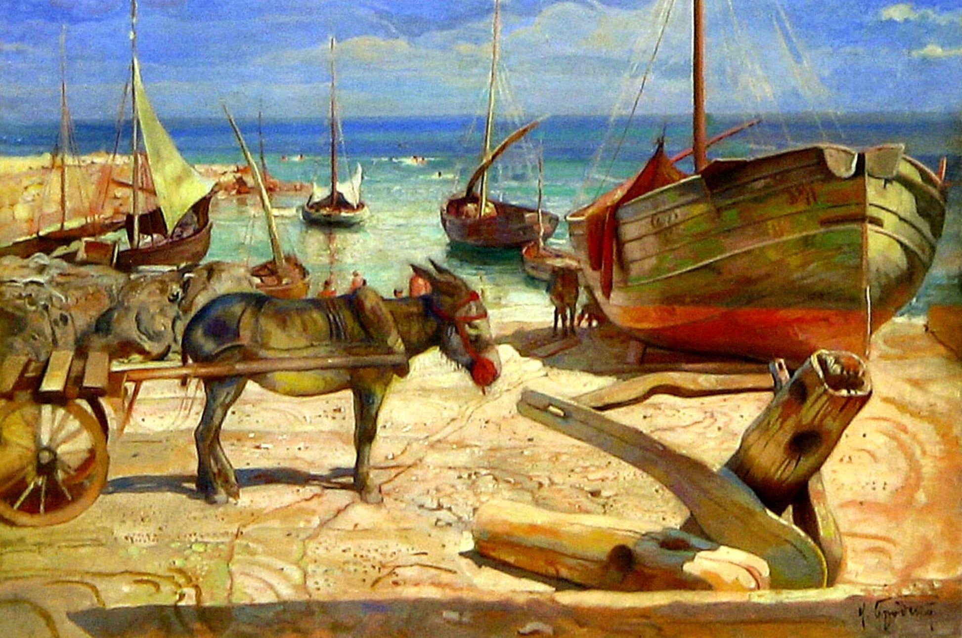 Donkey on Capri, vintage artwork by Isaak Brodsky, 12x8" (A4) Poster
