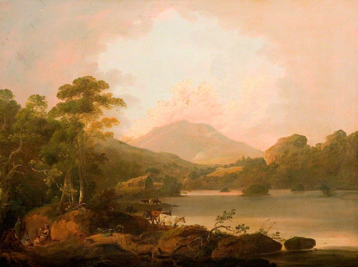 Lakeside Landscape, vintage artwork by Julius Caesar Ibbetson, 12x8" (A4) Poster