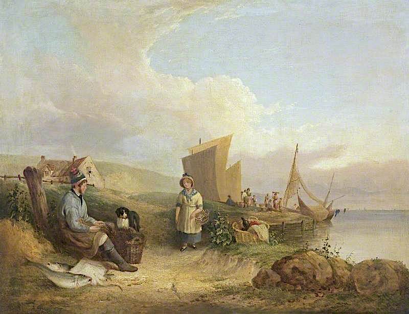 Fisherman Mending His Nets, vintage artwork by William Shayer Snr, 12x8" (A4) Poster