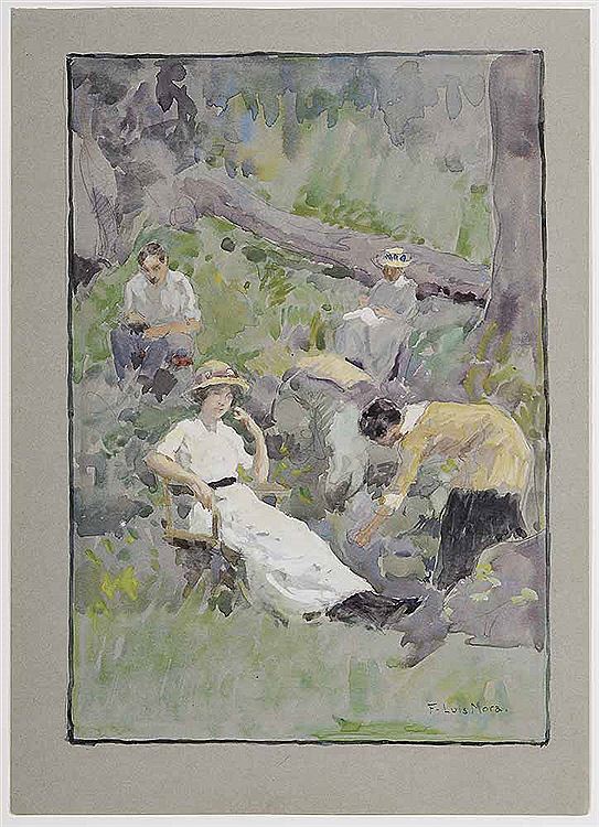 Woodland Gathering, vintage artwork by Francis Luis Mora, 12x8" (A4) Poster