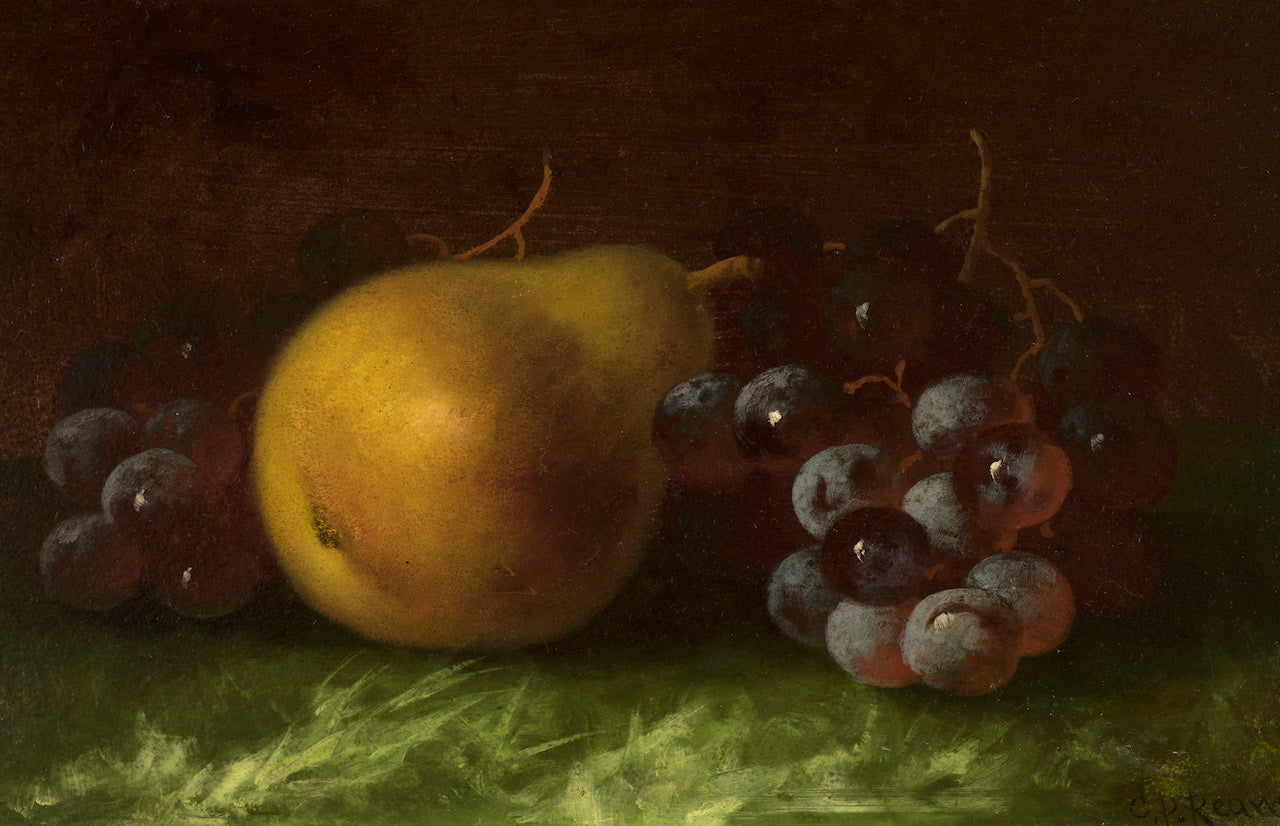 Grapes and Pear in a Landscape, vintage artwork by Carducius Plantagenet Ream, 12x8" (A4) Poster