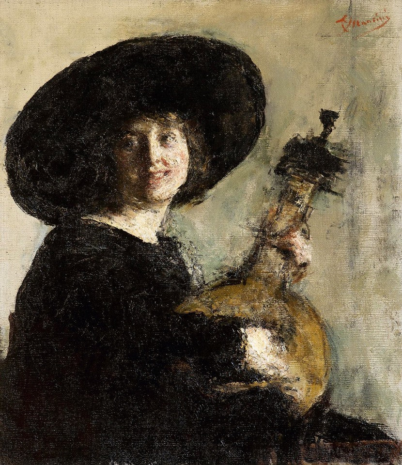 Girl with mandola by Antonio Mancini,A3(16x12")Poster