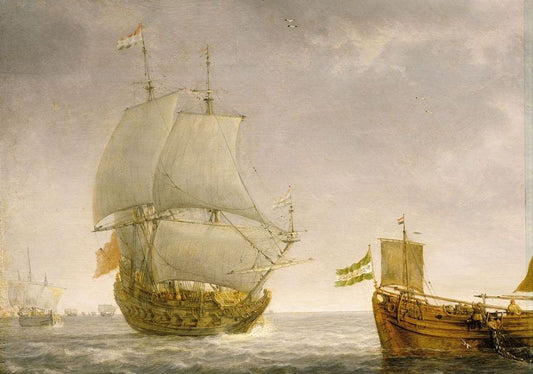 Dutch Fishing-Boats Shooting their Nets, vintage artwork by Simon de Vlieger, 12x8" (A4) Poster