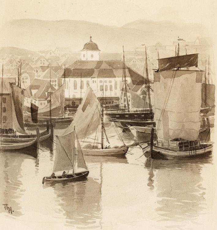 Fra Bergens våg, vintage artwork by Thorolf Holmboe, 12x8" (A4) Poster