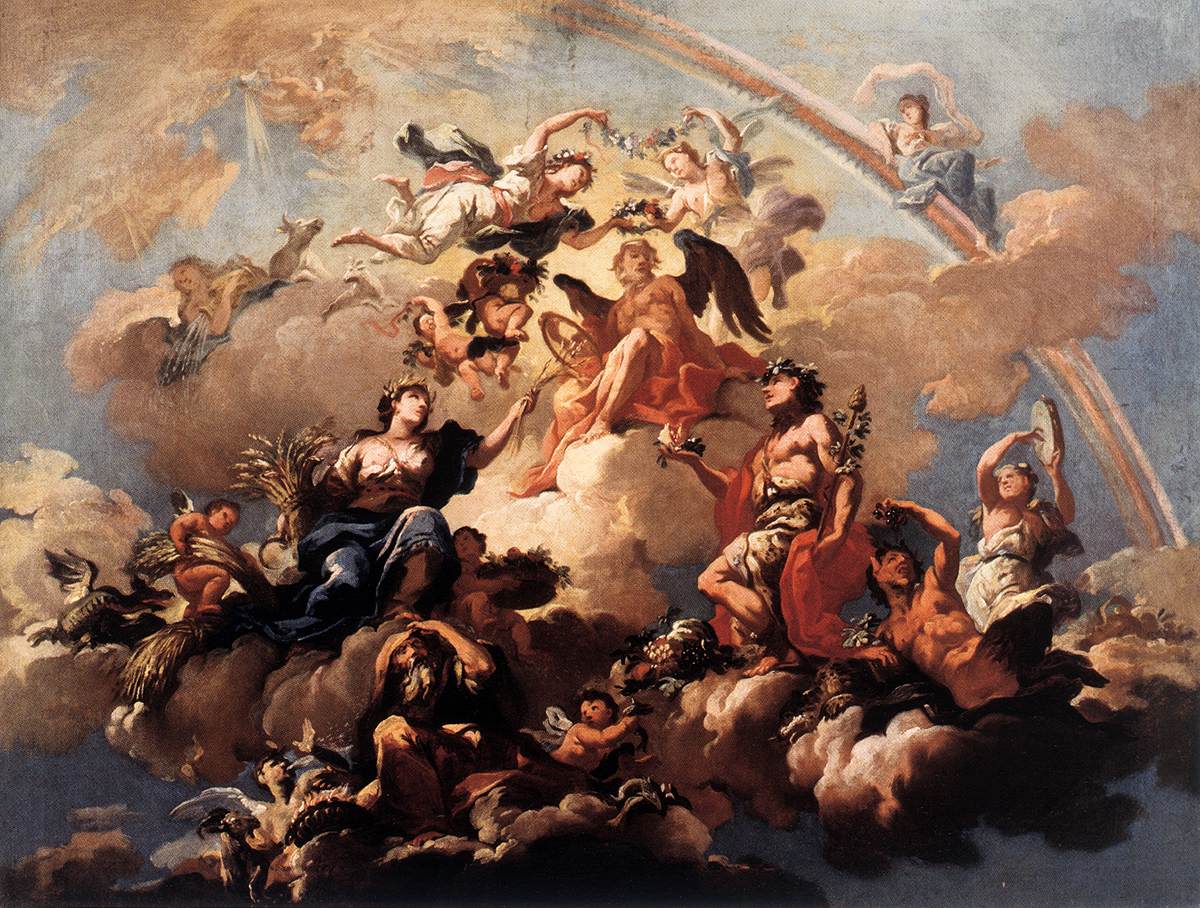 The Four Seasons Paying Homage to Chronos, vintage artwork by Bartholomäus Altomonte, 12x8" (A4) Poster
