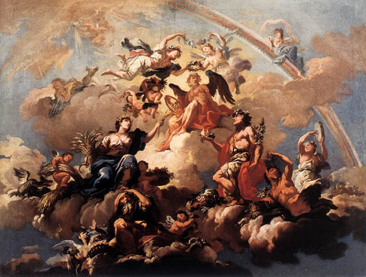 The Four Seasons Paying Homage to Chronos, vintage artwork by Bartholomäus Altomonte, 12x8" (A4) Poster