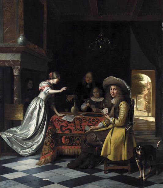 Card Players at a Table, vintage artwork by Pieter de Hooch, 12x8" (A4) Poster