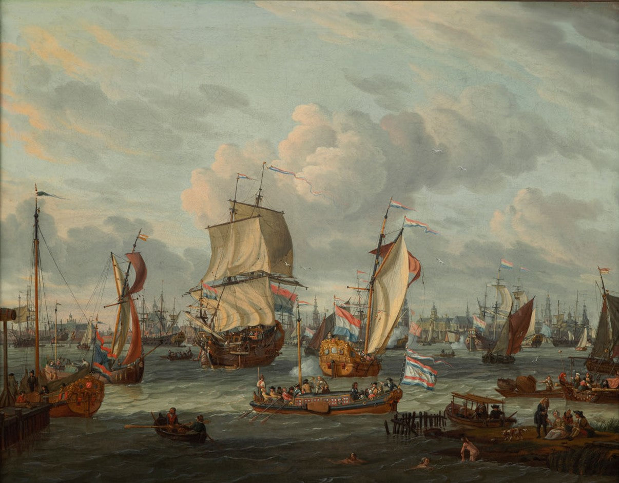 Shipping in the IJ in Amsterdam, vintage artwork by Abraham Jansz. Storck, 12x8" (A4) Poster