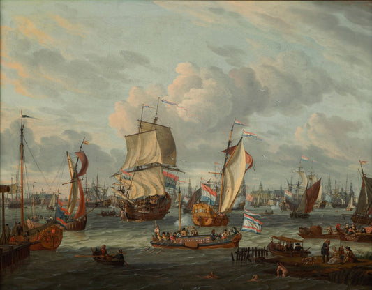 Shipping in the IJ in Amsterdam, vintage artwork by Abraham Jansz. Storck, 12x8" (A4) Poster